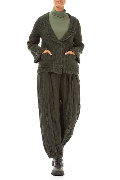 Veste en lin texturé couleur brume de forêt