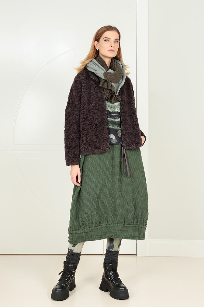 Forest Mist Textured Linen Midi Skirt 6