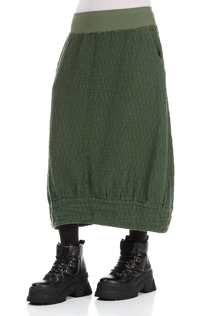 Forest Mist Textured Linen Midi Skirt 3