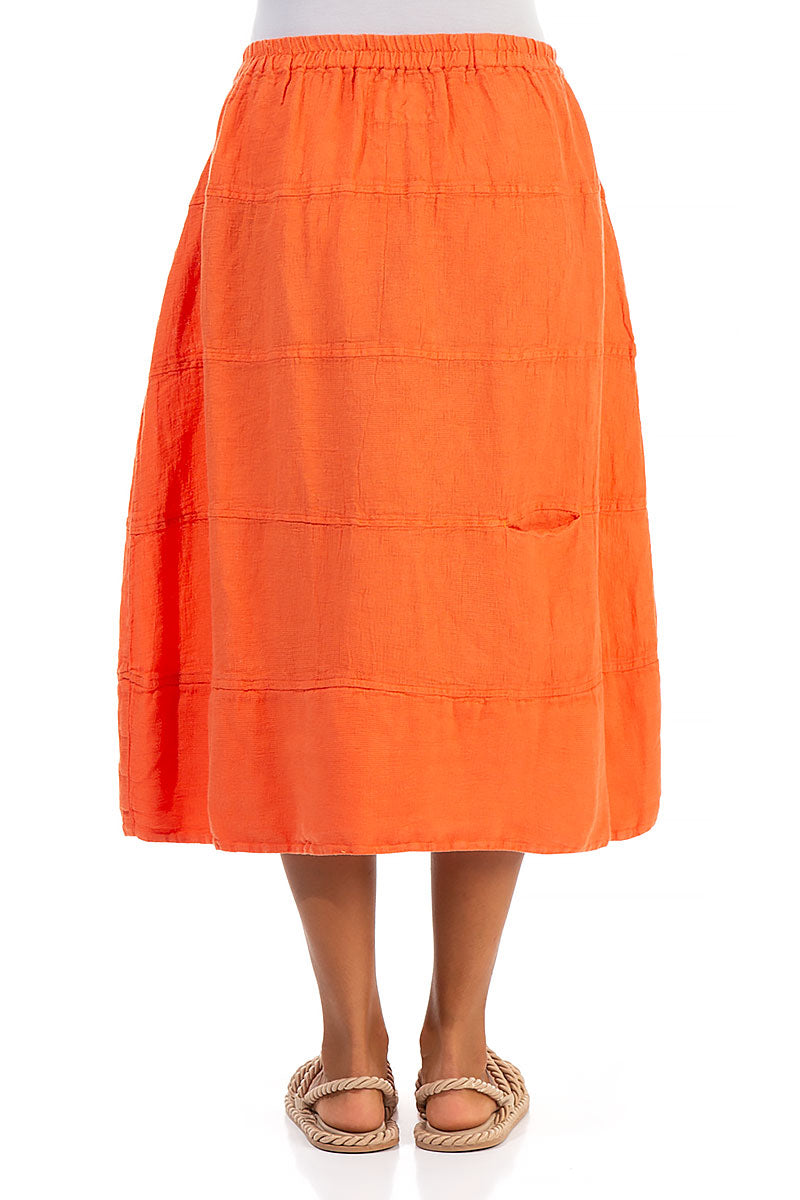 Four Pockets Tiered Coral Linen Skirt