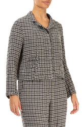 Frayed Edge Beige Heritage Check Linen Jacket 3