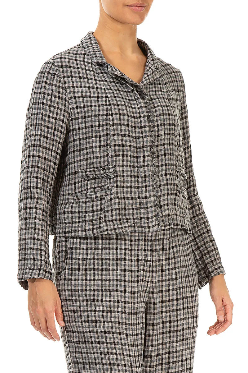 Frayed Edge Beige Heritage Check Linen Jacket 3