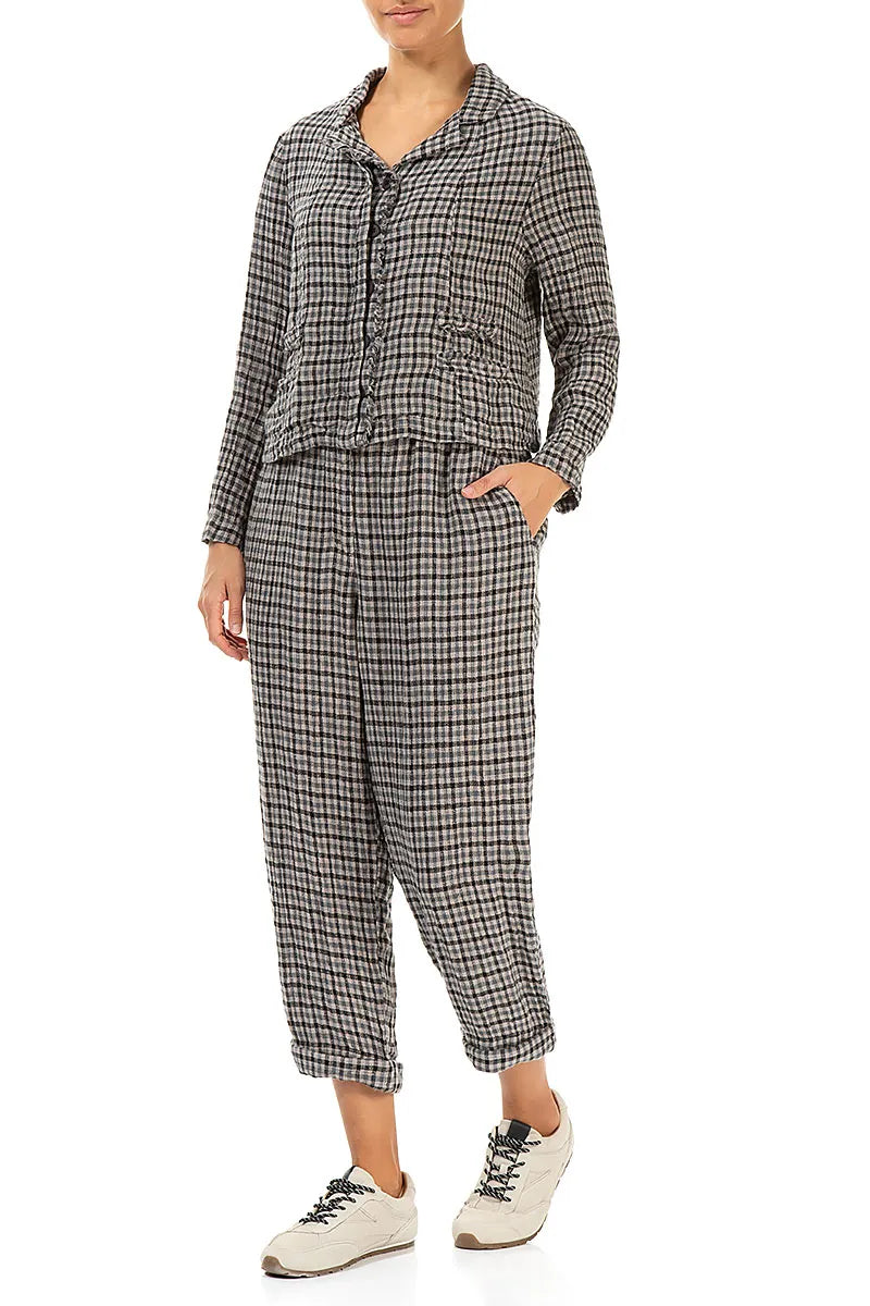 Frayed Edge Beige Heritage Check Linen Jacket 4