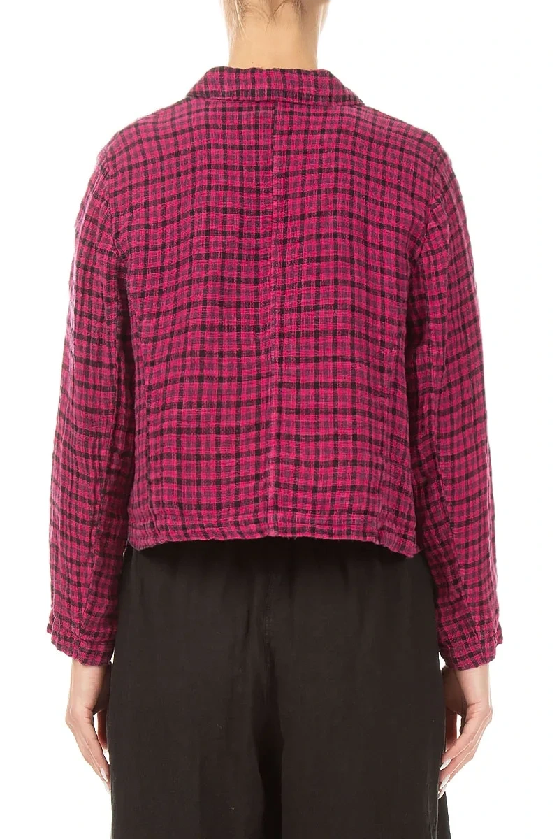 Frayed Edge Fuchsia Heritage Check Linen Jacket 2