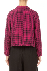 Frayed Edge Fuchsia Heritage Check Linen Jacket 2