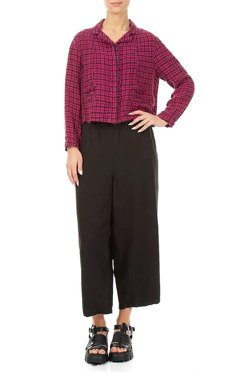 Frayed Edge Fuchsia Heritage Check Linen Jacket 4