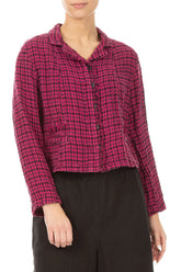 Frayed Edge Fuchsia Heritage Check Linen Jacket 3