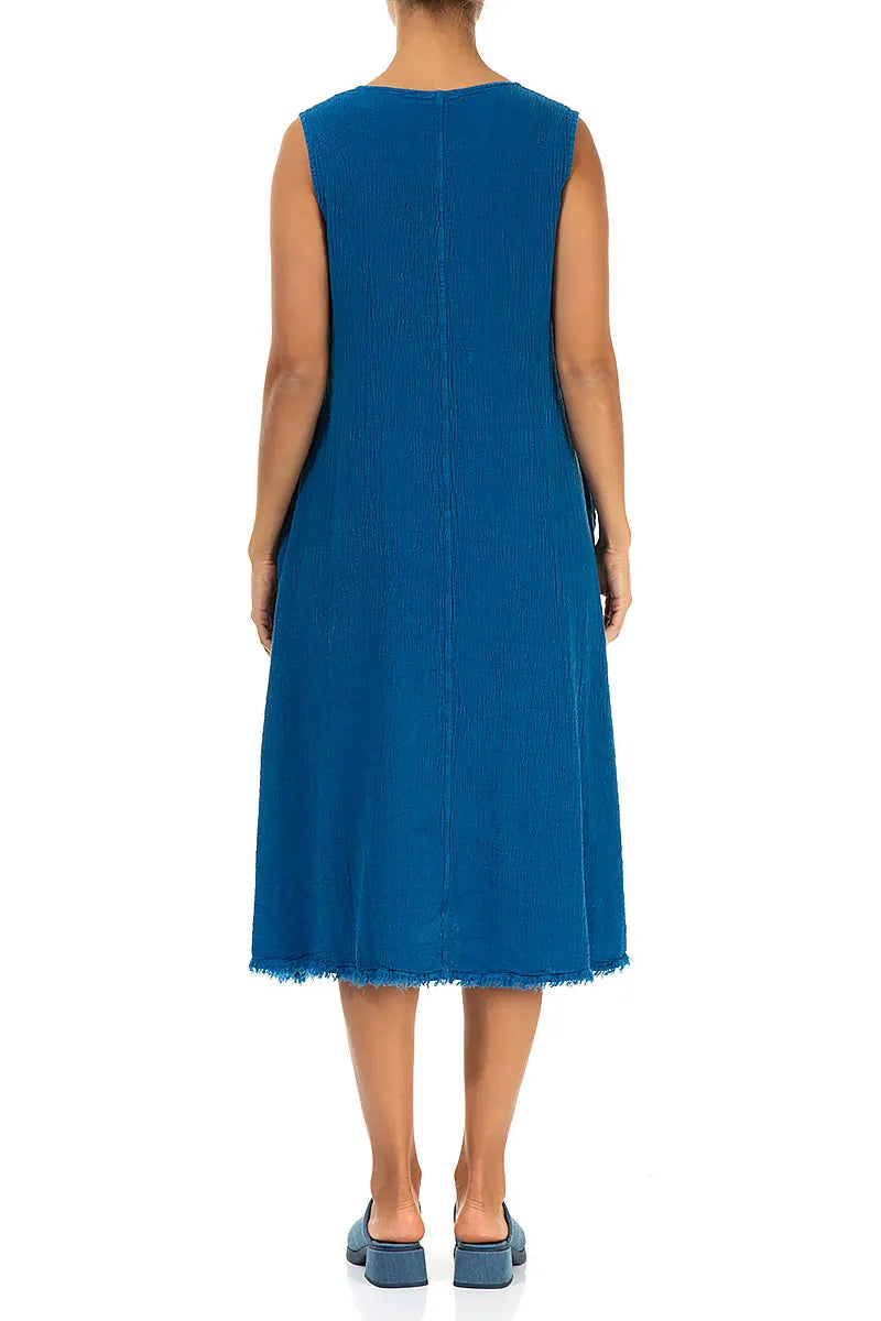 Frayed Hem Cobalt Blue Linen Viscose Dress 2
