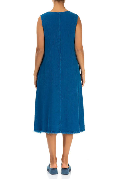 Frayed Hem Cobalt Blue Linen Viscose Dress 2