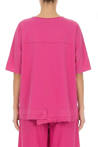 Frayed Hem Fuchsia Cotton Top