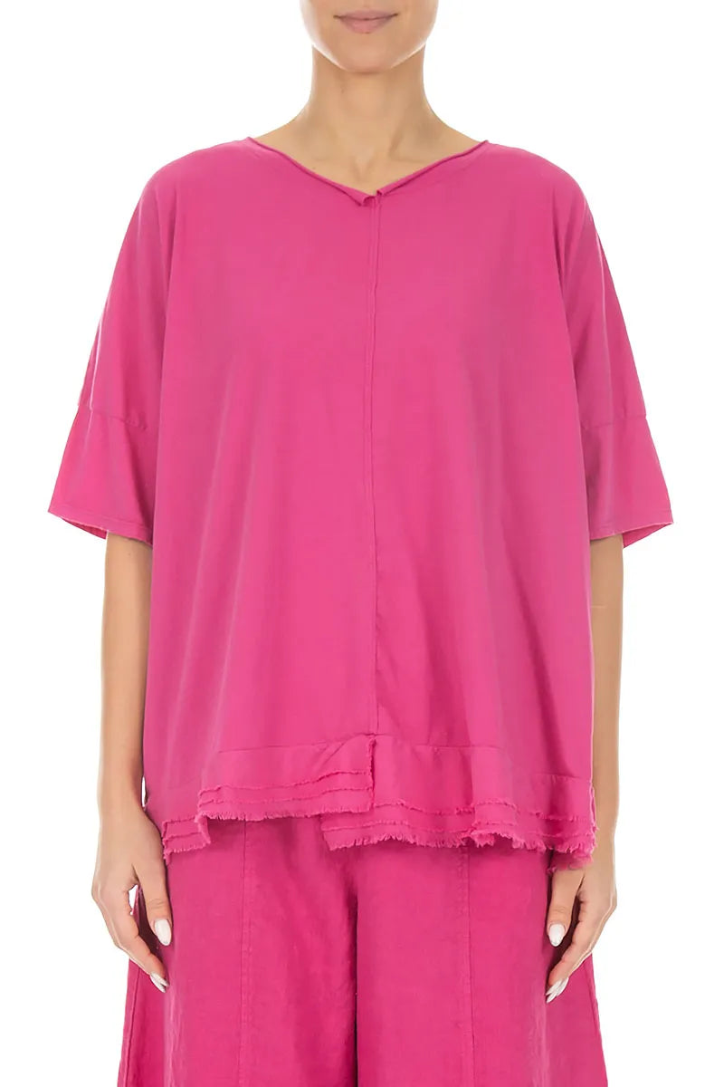 Frayed Hem Fuchsia Cotton Top 1