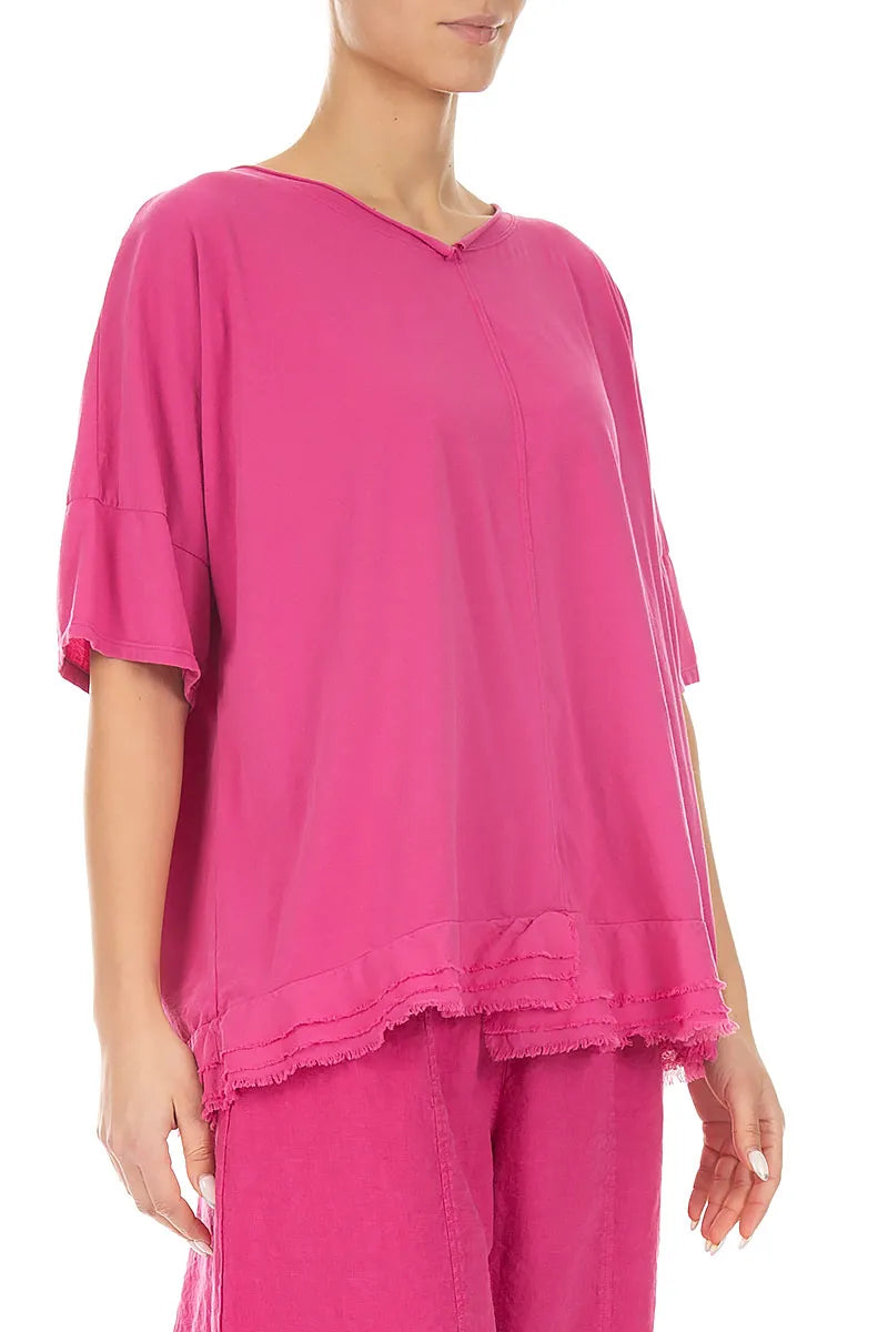Frayed Hem Fuchsia Cotton Top