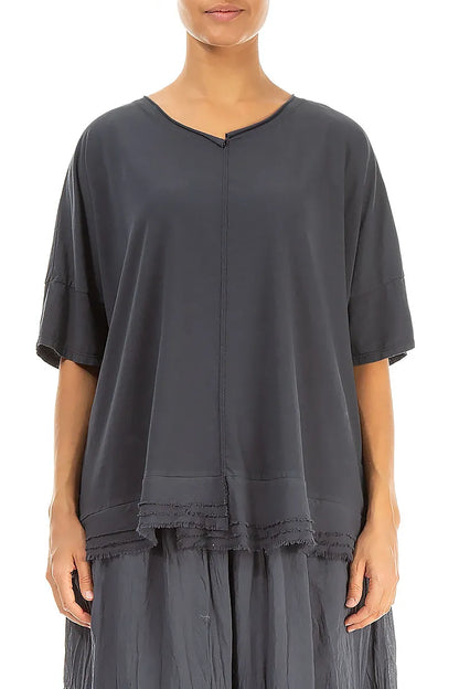 Frayed Hem Graphite Cotton Top 1