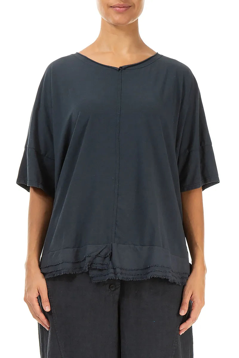 Frayed Hem Graphite Cotton Top 1