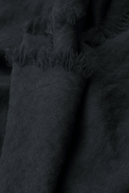 Frayed Hem Graphite Linen Skirt 5