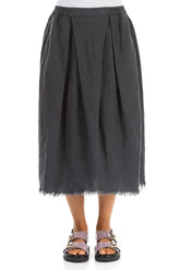 Frayed Hem Graphite Linen Skirt 1