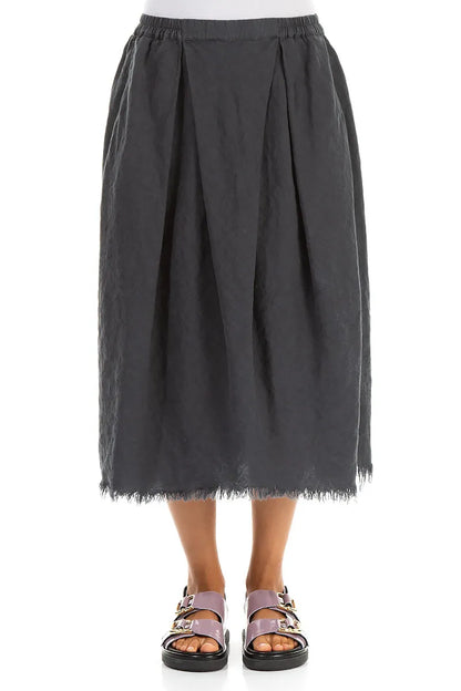 Frayed Hem Graphite Linen Skirt 1