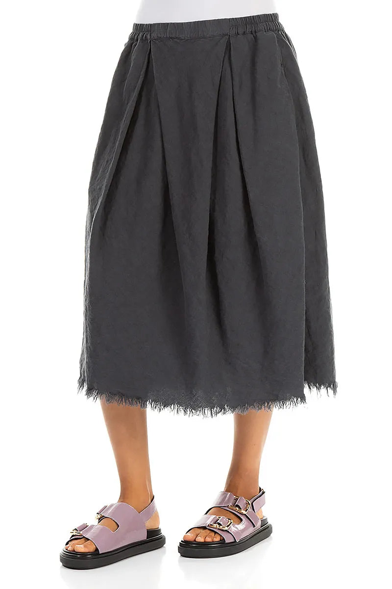 Frayed Hem Graphite Linen Skirt 3