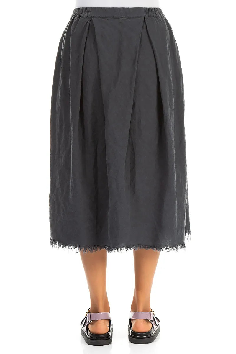 Frayed Hem Graphite Linen Skirt 2
