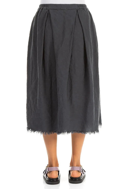 Frayed Hem Graphite Linen Skirt 2