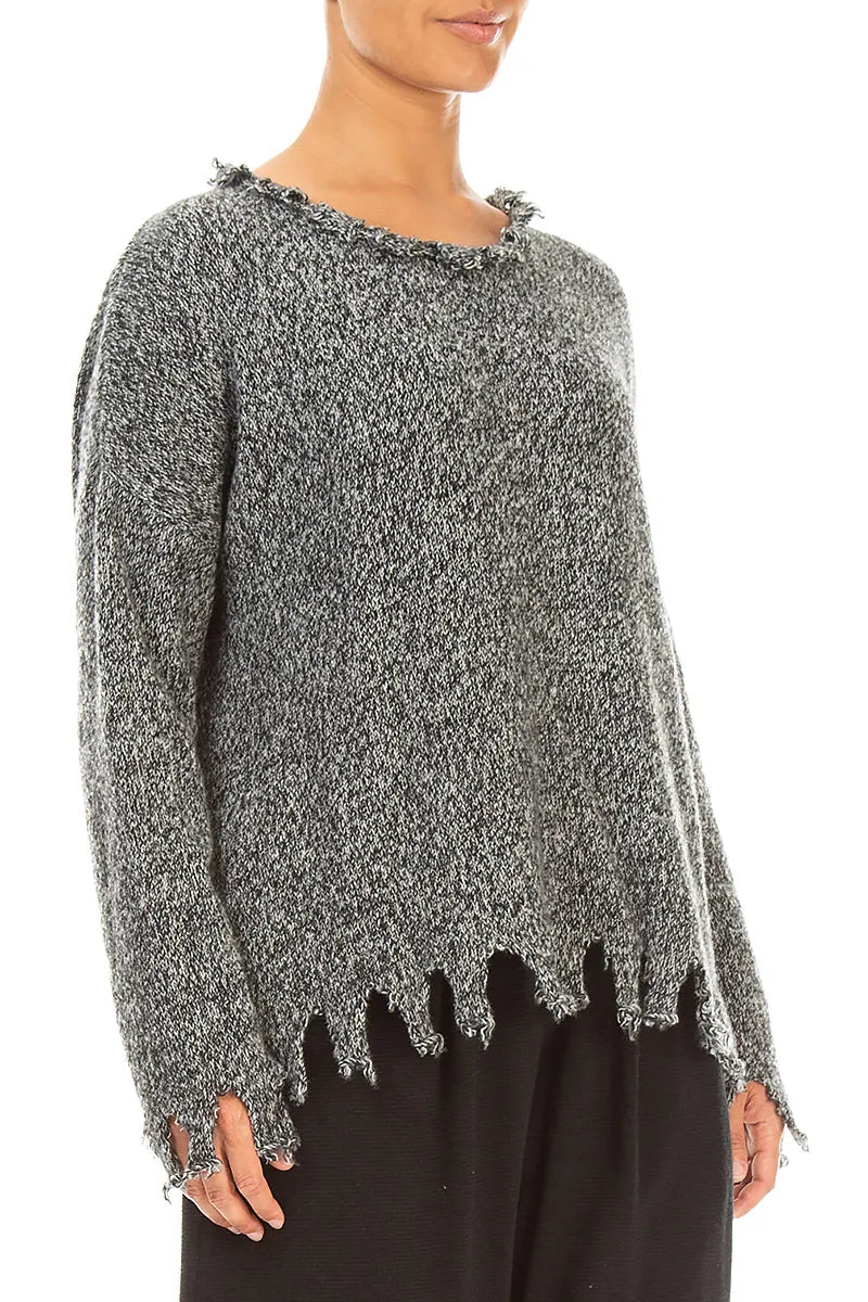 Pullover aus Kaschmir-Mélange in Grau mit ausgefranstem Saum