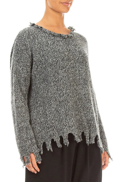 Pullover aus Kaschmir-Mélange in Grau mit ausgefranstem Saum