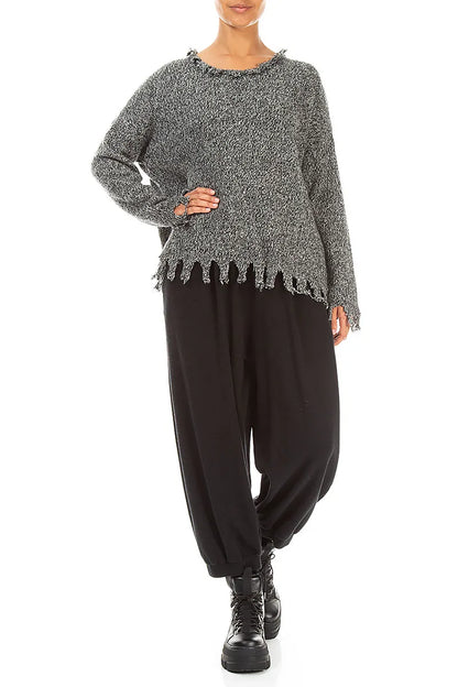 Pullover aus Kaschmir-Mélange in Grau mit ausgefranstem Saum