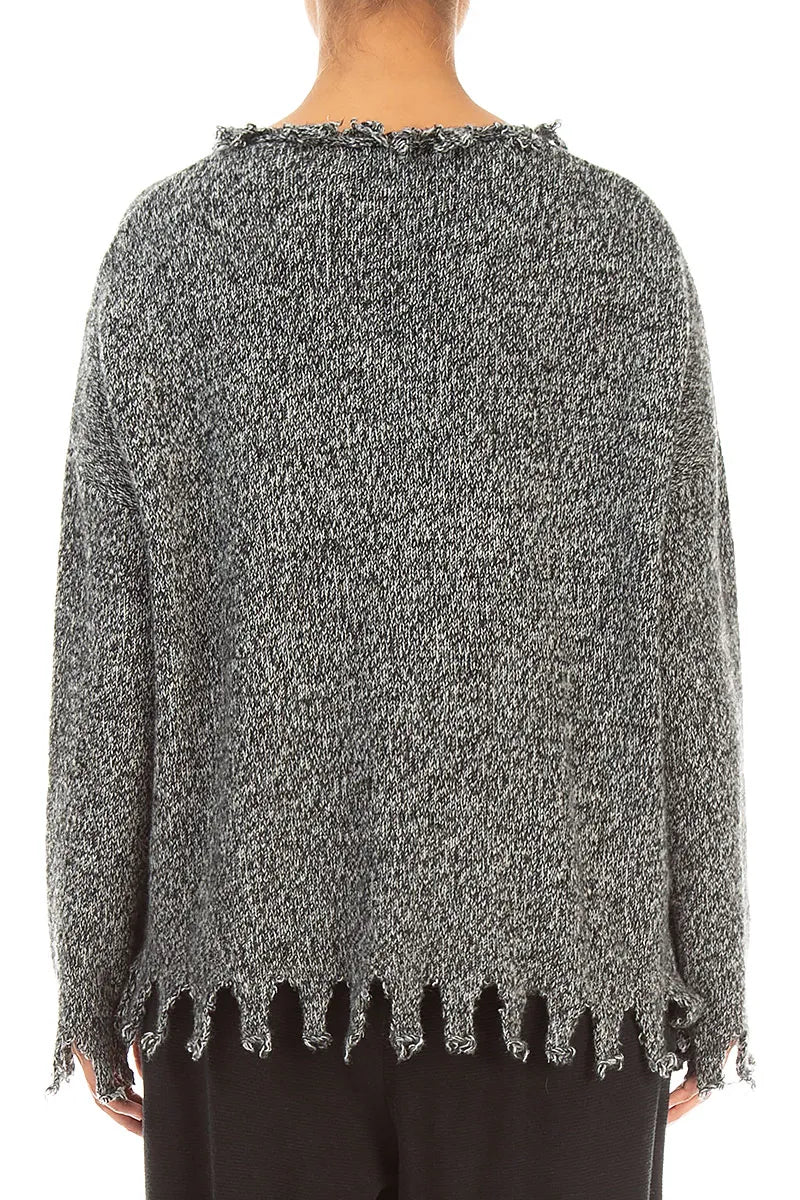 Pullover aus Kaschmir-Mélange in Grau mit ausgefranstem Saum