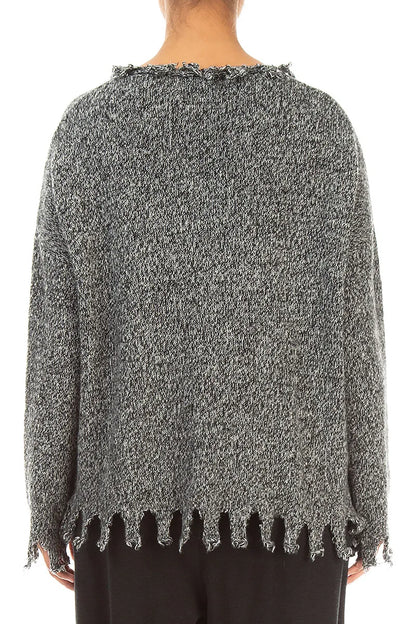 Pullover aus Kaschmir-Mélange in Grau mit ausgefranstem Saum