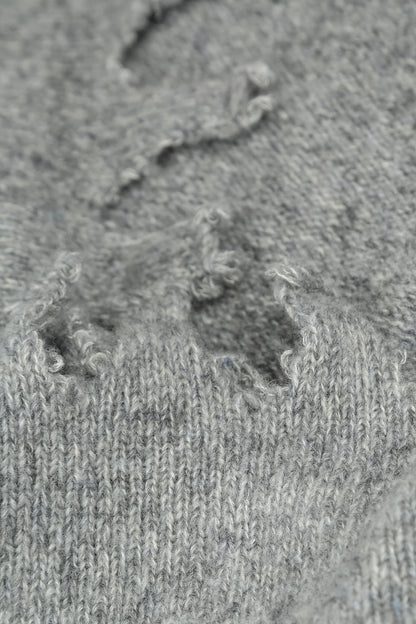 Frayed Hem Light Grey Mélange Cashmere Sweater 6