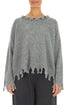 Frayed Hem Light Grey Mélange Cashmere Sweater 1