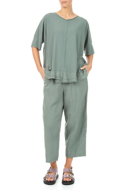 Frayed Hem Sage Cotton Top 4