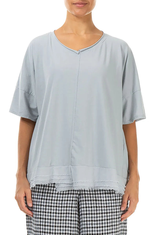 Frayed Hem Silver Grey Cotton Top 1