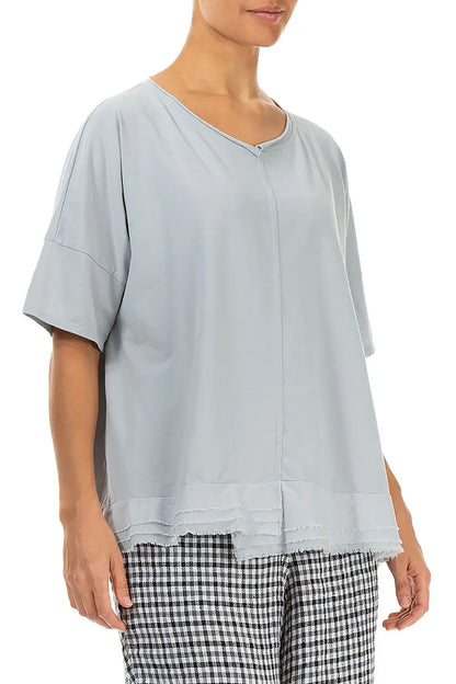 Haut en coton gris argenté à ourlet effiloché