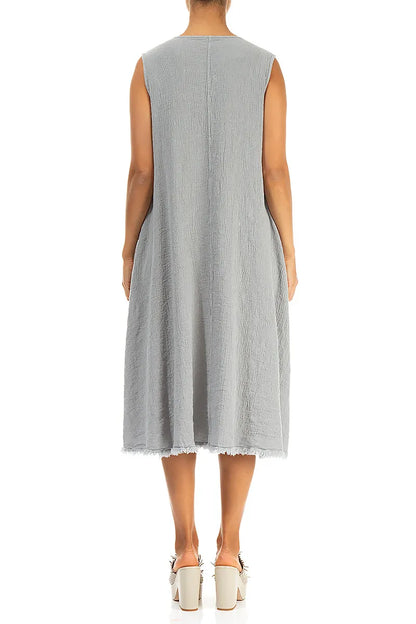 Frayed Hem Silver Grey Linen Viscose Dress 2