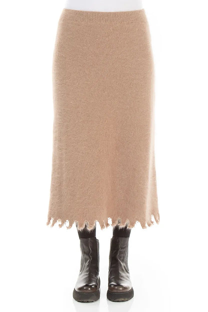 Frayed Hem Soft Taupe Angora Skirt 1