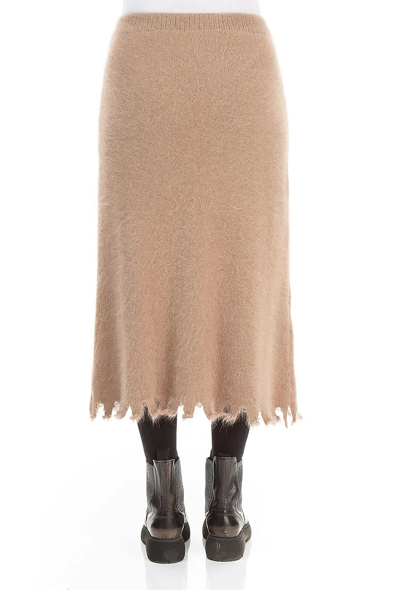 Frayed Hem Soft Taupe Angora Skirt 2
