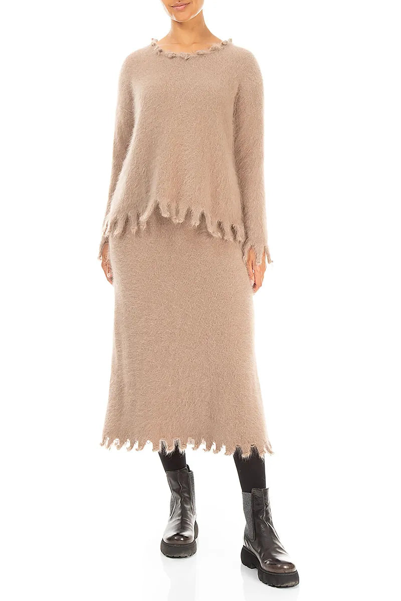 Frayed Hem Soft Taupe Angora Skirt 4