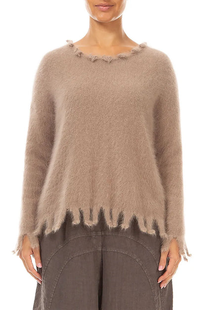Frayed Hem Soft Taupe Angora Sweater 1