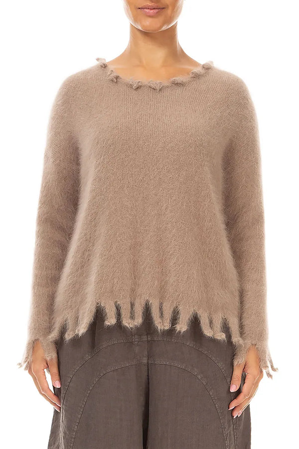 Frayed Hem Soft Taupe Angora Sweater 1