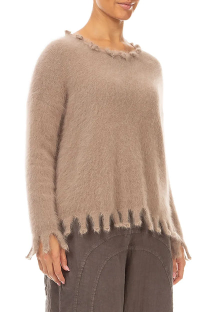 Frayed Hem Soft Taupe Angora Sweater 3