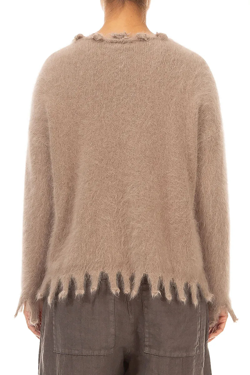 Frayed Hem Soft Taupe Angora Sweater 2