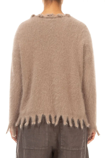 Frayed Hem Soft Taupe Angora Sweater 2