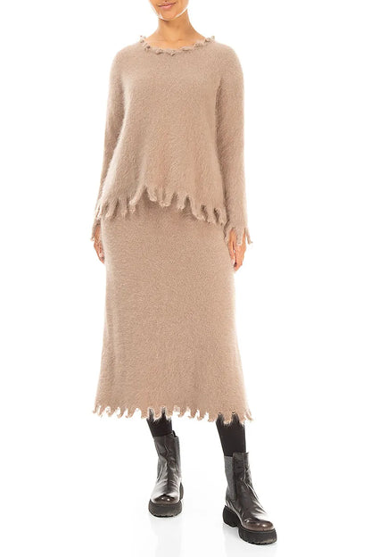 Frayed Hem Soft Taupe Angora Sweater 5