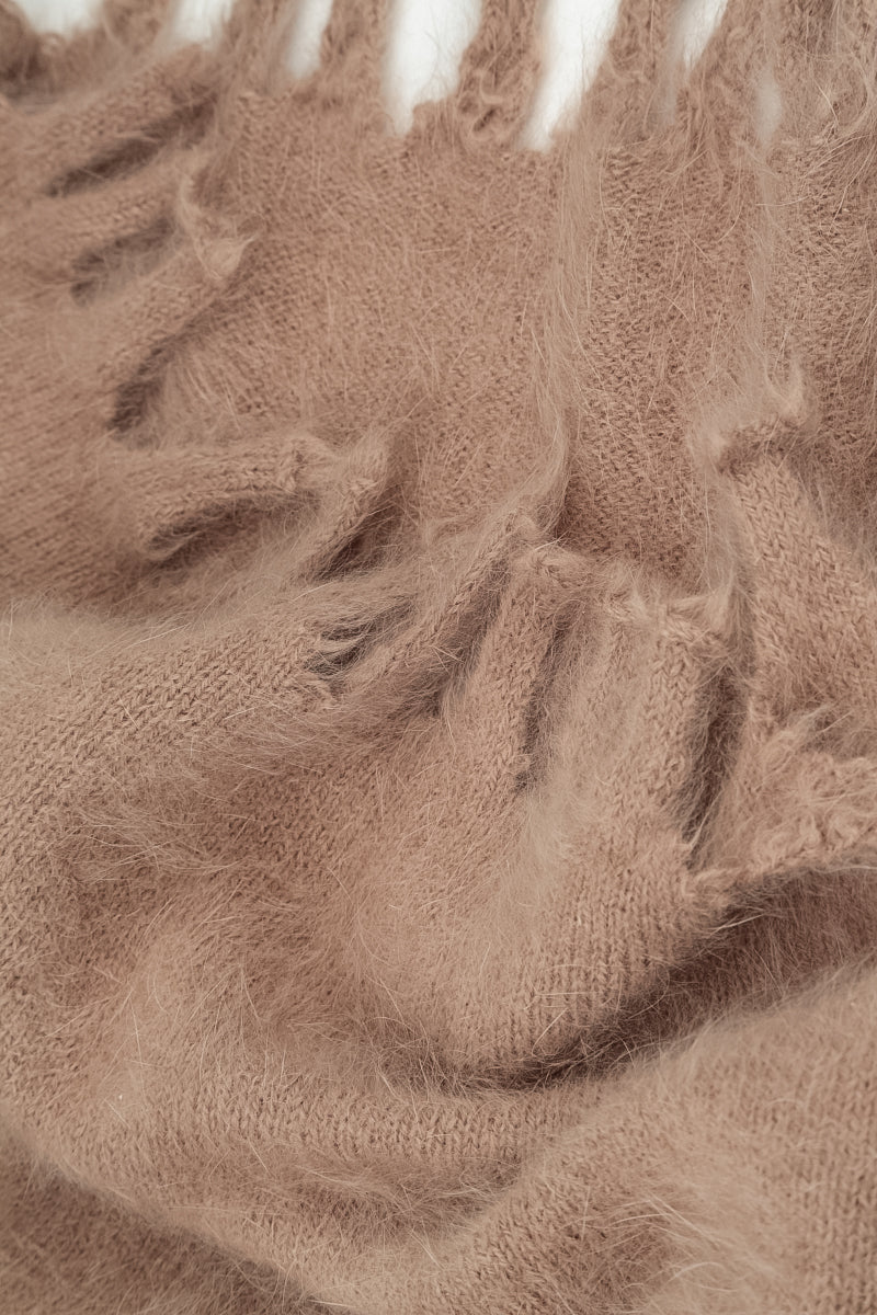Frayed Hem Soft Taupe Angora Sweater 6