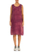 Frayed Neckline Sleeveless Magenta Watercolour Check Linen Dress 1