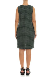 Frayed Neckline Sleeveless Sage Heritage Check Linen Dress 2