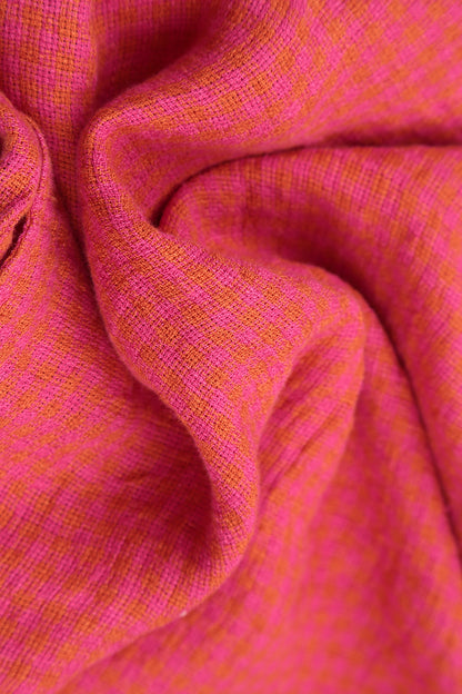 Frayed Pink Orange Check Linen Dress 6