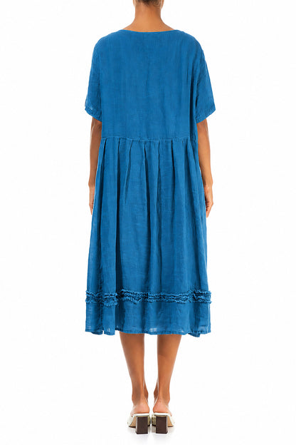 Frill Cobalt Blue Gauze Linen Dress 2