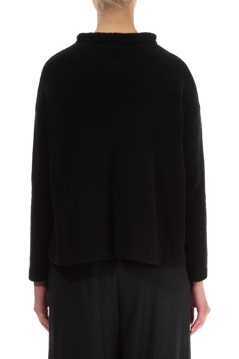 Frill Collar Black Wool Cardigan